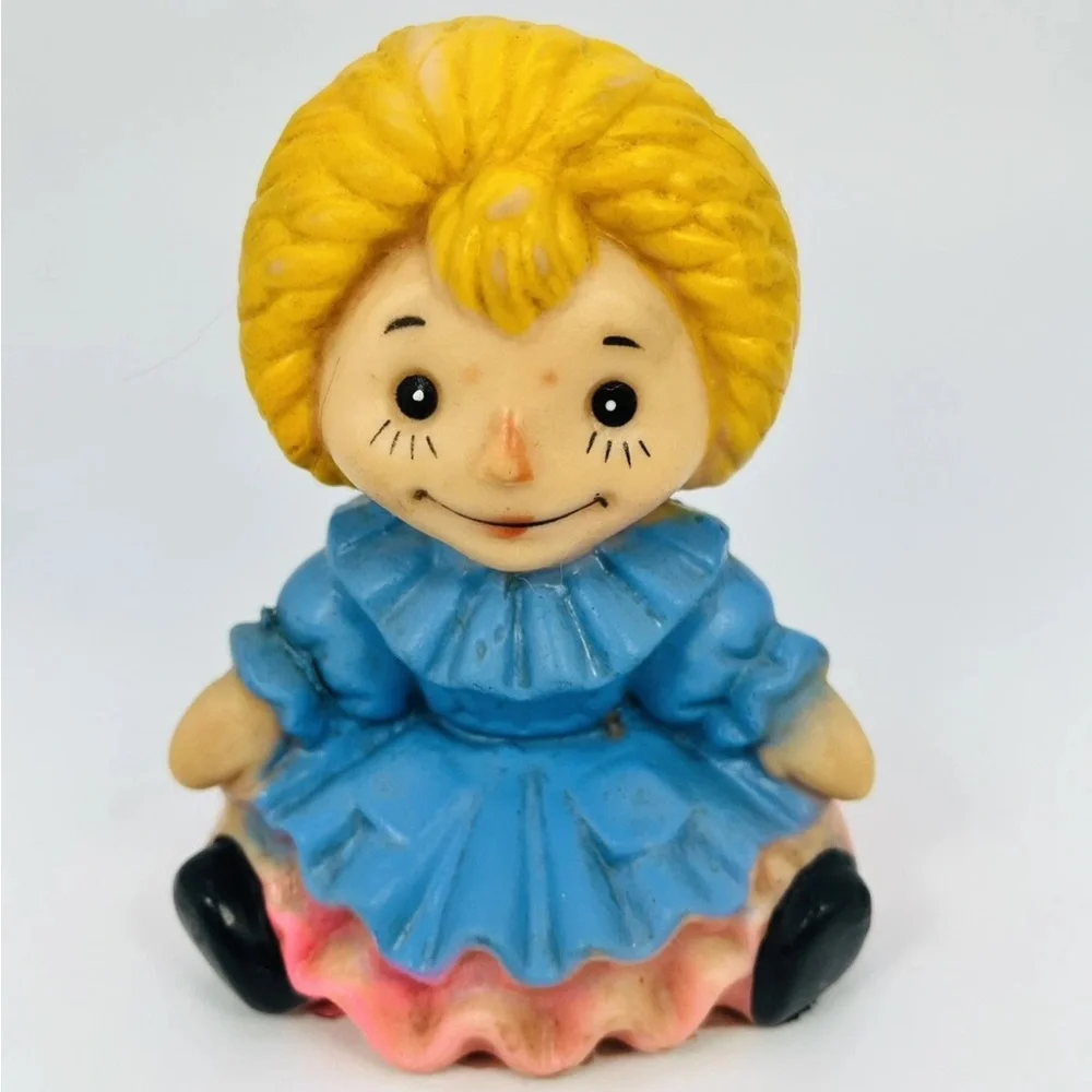 Vintage Rag Doll Raggedy Anne Soft Rubber Toy Hong Kong Blonde Hair Blue Dress